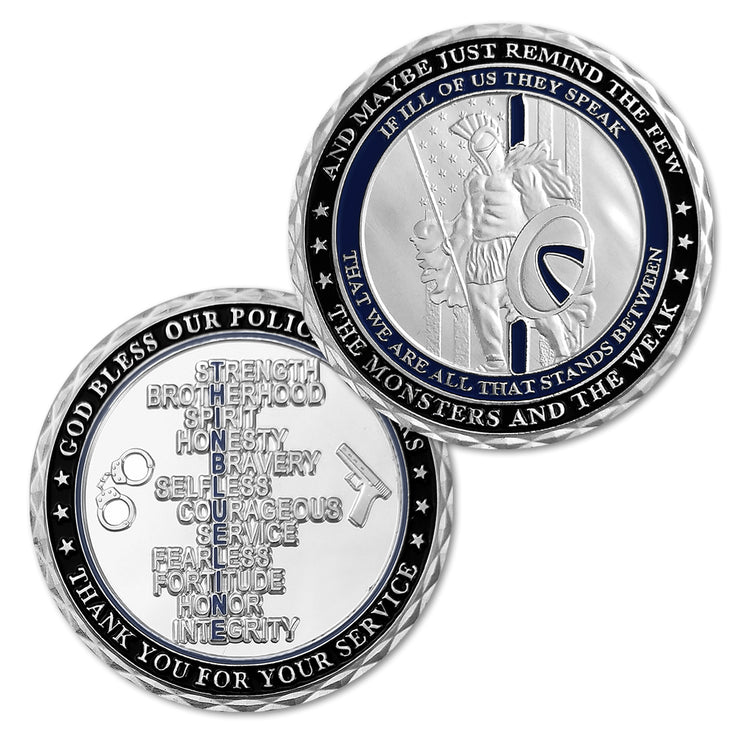 Warrior With Spear and Shield Challenge Coin Thin Blue Line Police Officers Gift Coin